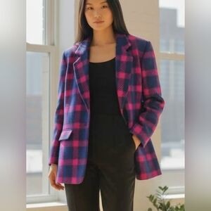 Benard Holtzman Vibrant Plaid Blazer in Pink and Blue